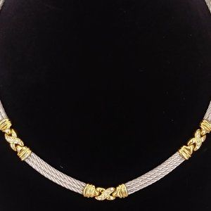 Charriol 18K Yellow Gold Diamond X Link Triple Cable Necklace